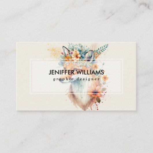 Carte De Visite Fox Flower Crown Watercolor                        (Devant)