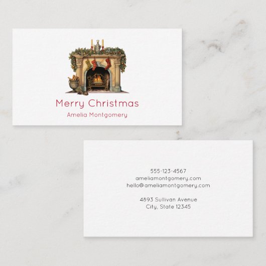Carte De Visite Foyer victorien cosy Noël (Devant / Derrière)