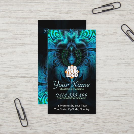 Carte de visite fractale Blue Widow (Devant/Arrière en situation)