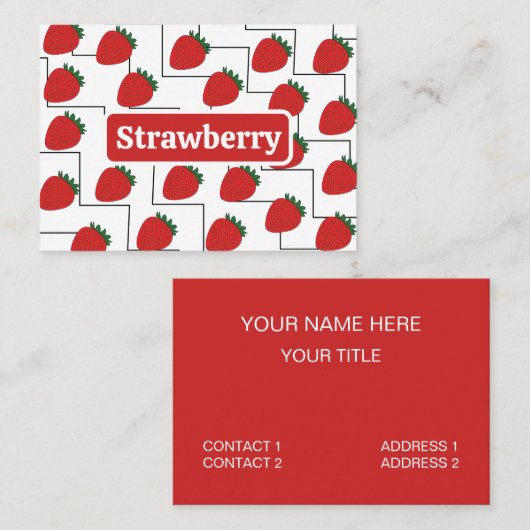 Carte De Visite Fraise rouge chevron rayures fruit (Devant / Derrière)