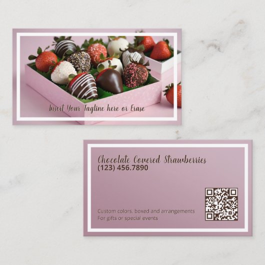 Carte De Visite Fraises au Chocolat QR (Devant / Derrière)