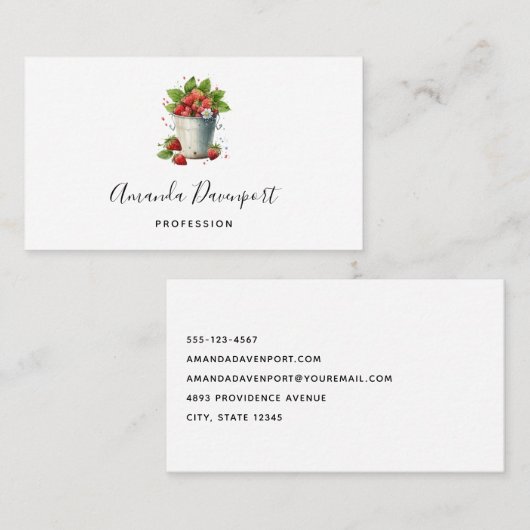 Carte De Visite Fraises dans un seau (Devant / Derrière)