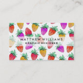 Carte De Visite Fraises fruitées d'aquarelle colorée lumineuse (Devant)