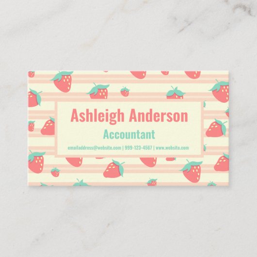 Carte De Visite Fraises rose mignonne Pastel et Motif à la crème (Devant)