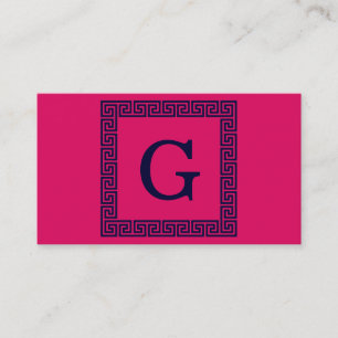 Carte De Visite Framboise, Clé grecque bleue marine #1 Monogramme 