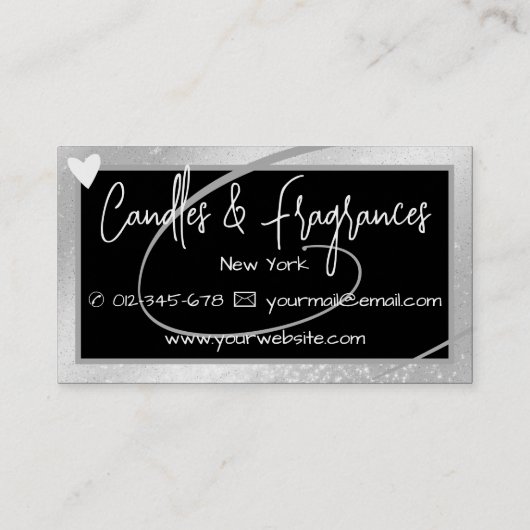 Carte De Visite Frame d'Argent élégant Coeur fait main par nom (Dos)