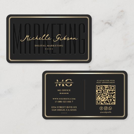 Carte De Visite Frame Frame Black Gold Design (Devant / Derrière)