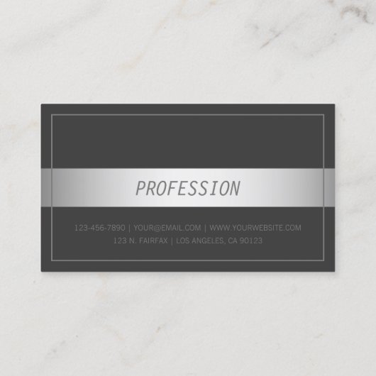 Carte De Visite Frame mince moderne Faux Silver Band | gris foncé (Dos)