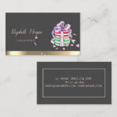 Carte De Visite Français Macarons Gold Stripe Moderne Élégant (Devant / Derrière)