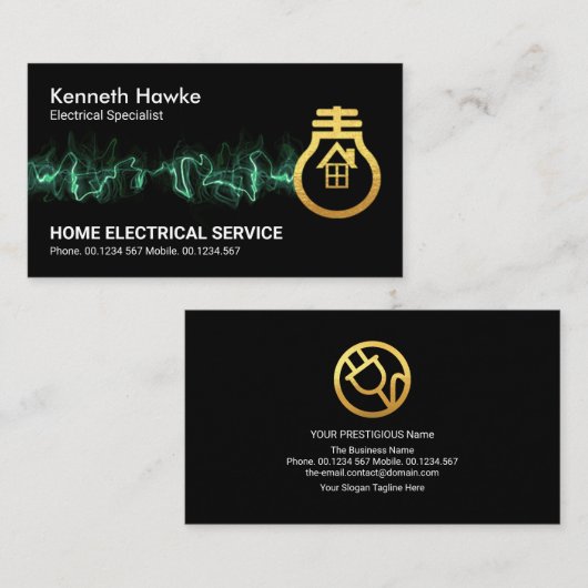 Carte De Visite Frappe Hot Electrical Lightning Gold Bulb (Devant / Derrière)