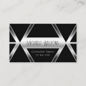 Carte De Visite Frappe Noir Géométrique Chic Oeil Argent Attaque (Devant)