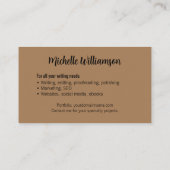Carte De Visite Freelance Writer Minimal Warm Brown (Dos)