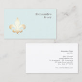 Carte De Visite French Gold Leaf Fleur de lis Light Blue (Devant / Derrière)