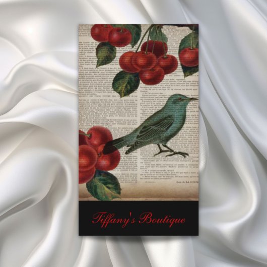 Carte De Visite frentry bird retro botanical red cherry