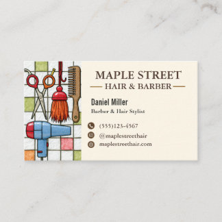 Carte De Visite Friendly Retro Barber Hair Stylist Stained Glass B