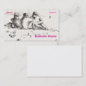 Carte De Visite Friends sat on beach drawing (Devant / Derrière)