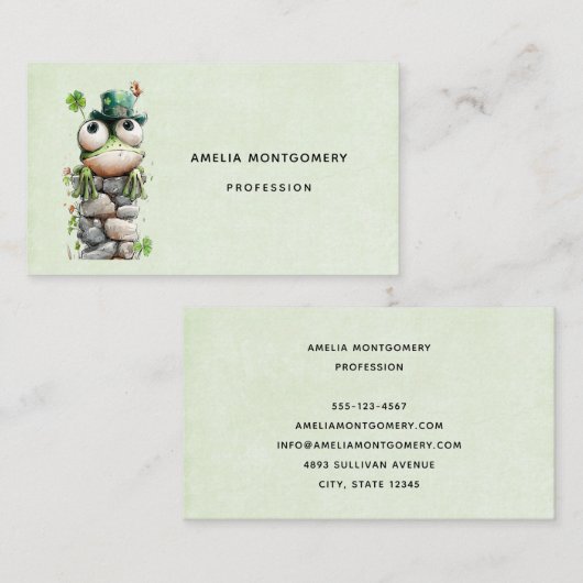 Carte De Visite Frog with Green Hat and Shamrock Cute (Devant / Derrière)