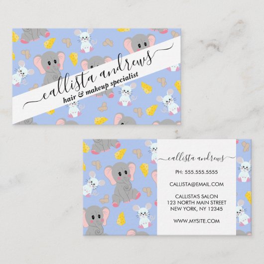 Carte De Visite Fromage d'arachide à la souris gris blanc à élépha (Devant / Derrière)