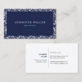CARTE DE VISITE FRONTIÈRE DÉCORATIVE BLEUE ET BLANCHE (Devant / Derrière)