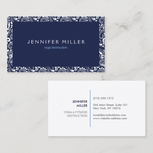 CARTE DE VISITE FRONTIÈRE DÉCORATIVE BLEUE ET BLANCHE (Devant / Derrière)