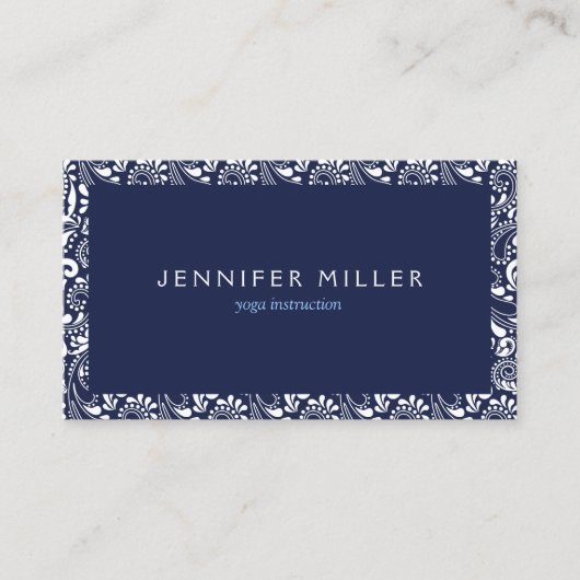 CARTE DE VISITE FRONTIÈRE DÉCORATIVE BLEUE ET BLANCHE (Devant)