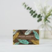 Carte De Visite Frontière du grain de bois | Feuilles de palmes | (Debout devant)