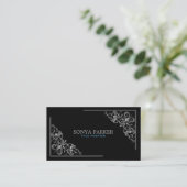 Carte De Visite Frontière florale argentée (Debout devant)