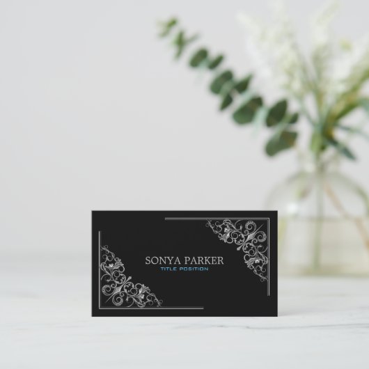 Carte De Visite Frontière florale argentée (Debout devant)