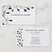 Carte De Visite Frontière florale blanche de vigne de noir simple (Devant / Derrière)