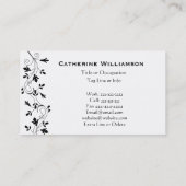 Carte De Visite Frontière florale blanche de vigne de noir simple (Dos)