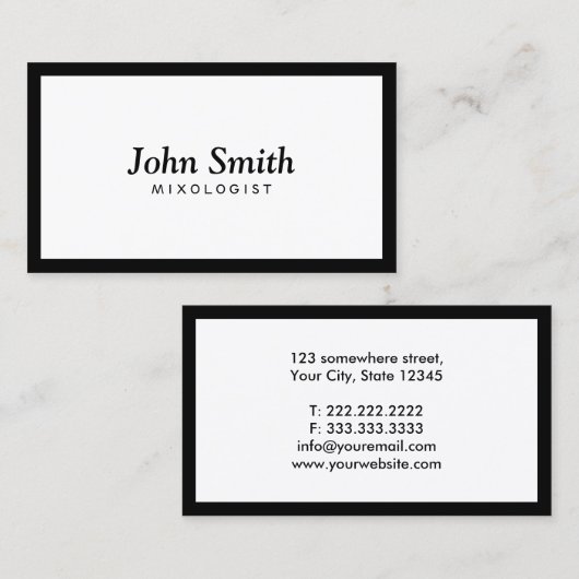 Carte De Visite Frontière simple minimale de Mixologist (Devant / Derrière)