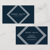 Carte De Visite Frontières modernes en bleu foncé et blanc géométr (Devant / Derrière)