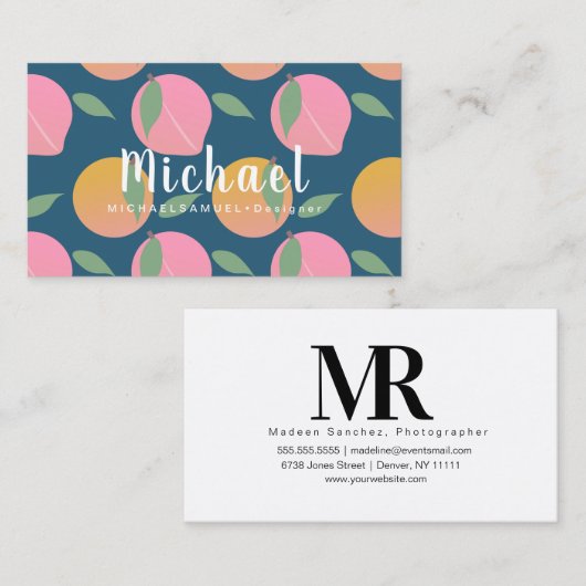 Carte De Visite Fruit Pêche Orange Intérieur Coiffeur Salon Design (Devant / Derrière)