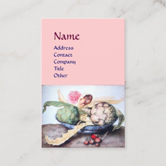 CARTE DE VISITE FRUITS DE SAISON, ARTICHOKES, ROSE ROSE ROSE ROSE, (Devant)