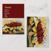 Carte De Visite FRUITS DE SAISON / CHERRIES ET CARNATIONS, Rouge (Devant / Derrière)