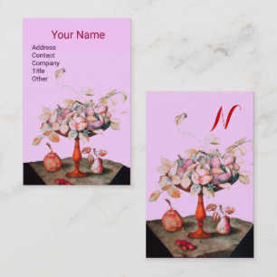 Carte De Visite FRUITS DE SAISON FLEURS, MONOGRAM FEUILLE Rose Lil
