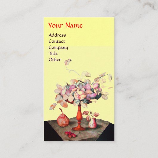 Carte De Visite FRUITS DE SAISON, FLEURS, MONOGRAMME FEUILLE Yello (Devant)