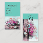 Carte De Visite FRUITS DE SAISON /FRAISES, PEARS Bleu Turquoise ro (Devant / Derrière)