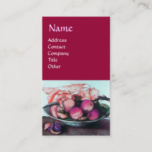 Carte De Visite FRUITS DE SAISON Pêches, pruneaux et Feuille