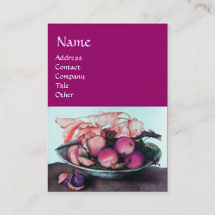 Carte De Visite FRUITS DE SAISON Pêches, pruneaux et Feuille