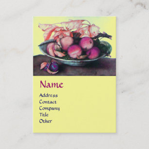 Carte De Visite FRUITS DE SAISON Pêches, pruneaux et Feuille Jaune