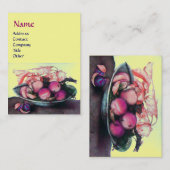 Carte De Visite FRUITS DE SAISON Pêches, pruneaux et Feuille Jaune (Devant / Derrière)