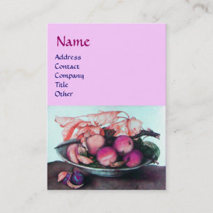 Carte De Visite FRUITS DE SAISON Pêches, pruneaux et Feuille rose