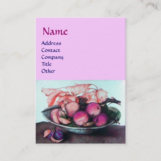 Carte De Visite FRUITS DE SAISON Pêches, pruneaux et Feuille rose (Devant)