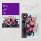 Carte De Visite FRUITS DE SAISON Pêches, pruneaux et Feuille viole (Devant / Derrière)