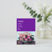 Carte De Visite FRUITS DE SAISON Pêches, pruneaux et Feuille viole (Debout devant)