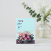 Carte De Visite FRUITS DE SAISON Pêches, Prunes, Bleu Turquoise Fe (Debout devant)