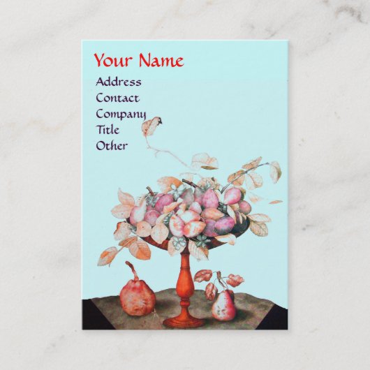 CARTE DE VISITE FRUITS DE SAISON ROSE BLEU, FLEURS, MONOGRAMME FEU (Devant)