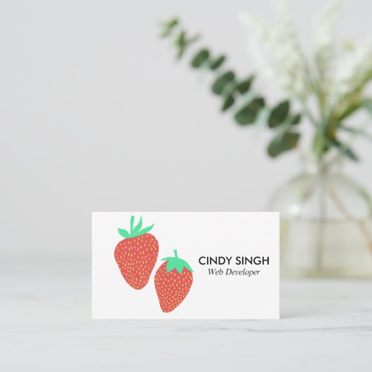 Carte De Visite FRUITS FRAIS : fraises illustrées (Debout devant)