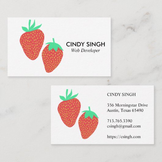 Carte De Visite FRUITS FRAIS : fraises illustrées (Devant / Derrière)